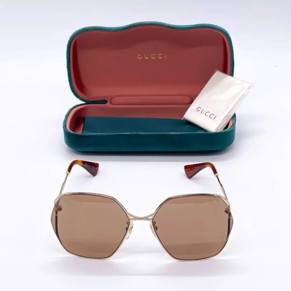 NWT Gucci GG0818SA-002 Gold Square 63mm Sunglasses